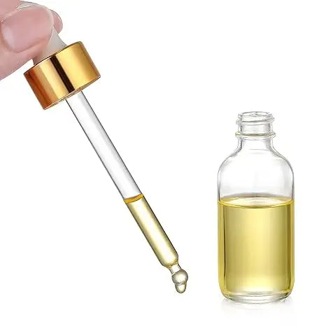 Hot Sale Perfect 2oz 60ml Food Grade Boston Round Essential Oil Glass Dropper Bottle with Gold White Rubber