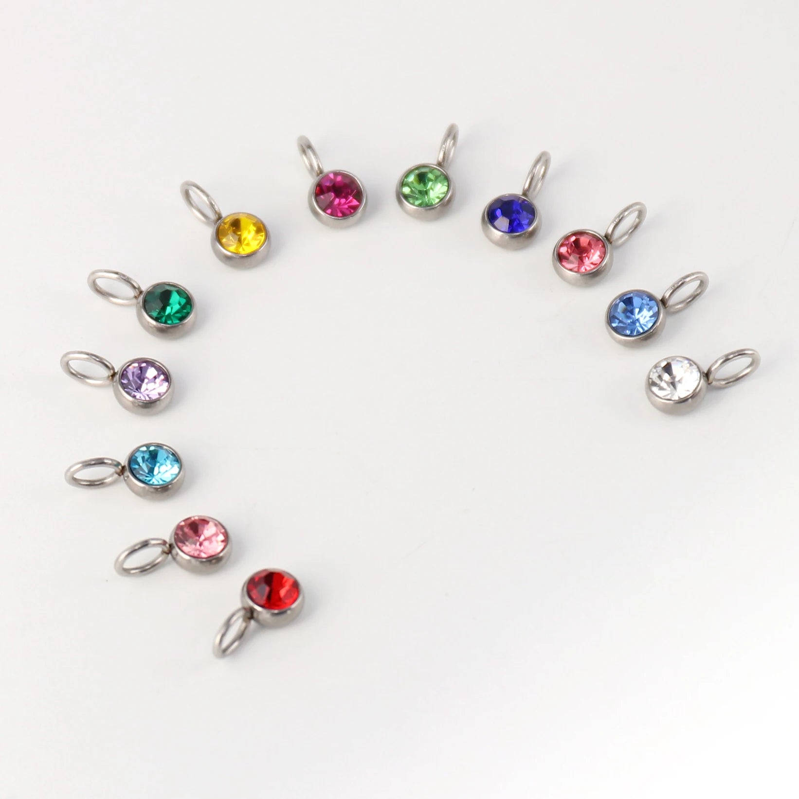 Multi Color Birthstone Pendant Charm Silver Plated 12 Month Birthstone DIY 8mm Stainless Steel Pendant for Jewelry Making