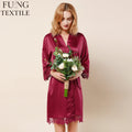 FUNG 3031 Wholesale High Quality Satin Casual Kimono Nightgown Ladies Solid Color Sleepwear Sexy Pajamas Robe V-neck Drawstring