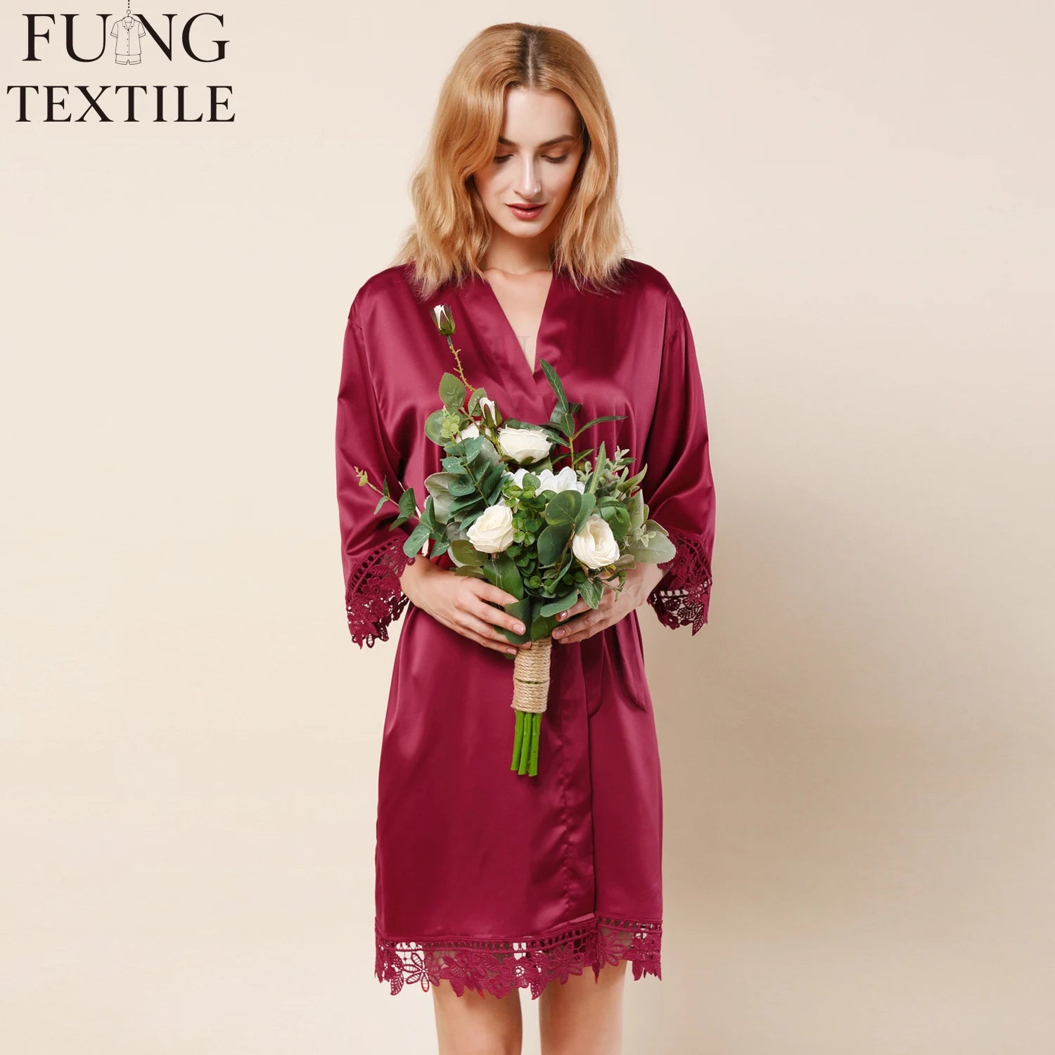 FUNG 3031 Wholesale High Quality Satin Casual Kimono Nightgown Ladies Solid Color Sleepwear Sexy Pajamas Robe V-neck Drawstring
