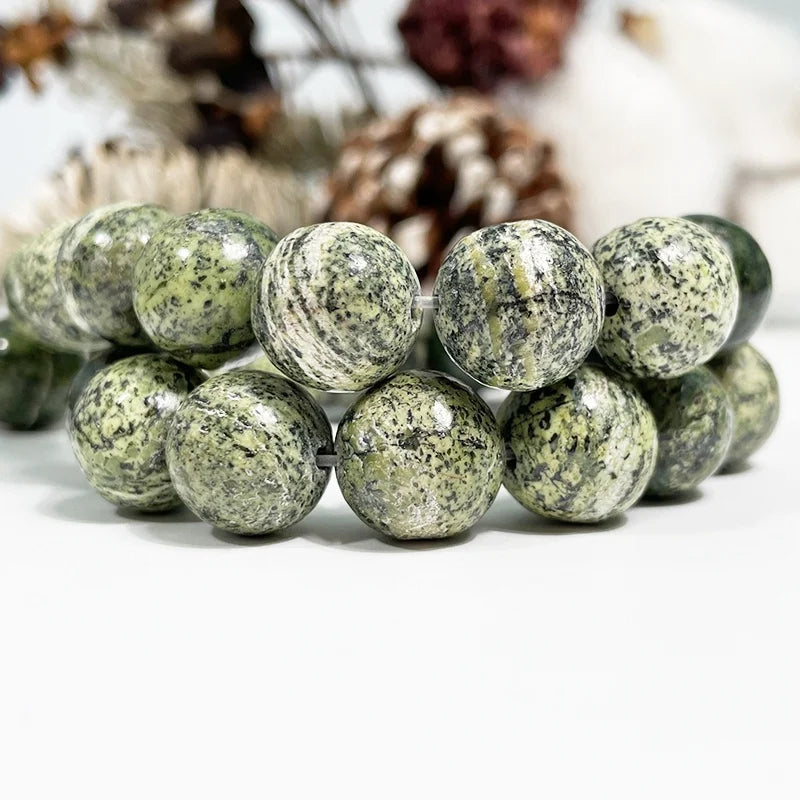 Wholesale Natural Green Zebra Jasper Gemstone Stone Round Smooth Loose Beads 15.5"