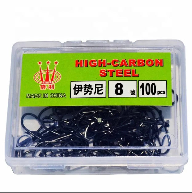 1-15 Iseama Fishing Hooks 100pc SetFish Hook High Carbon Steel Freshwater Fishing Barbed Fishhooks with Box Package