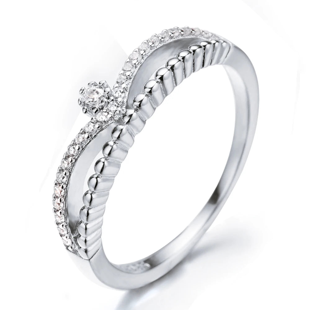 Sun Star Luxury Gold/Rhodium Plated Zircon Invisible Setting Women's Wedding Engagement Anniversary Party Stackable Ring