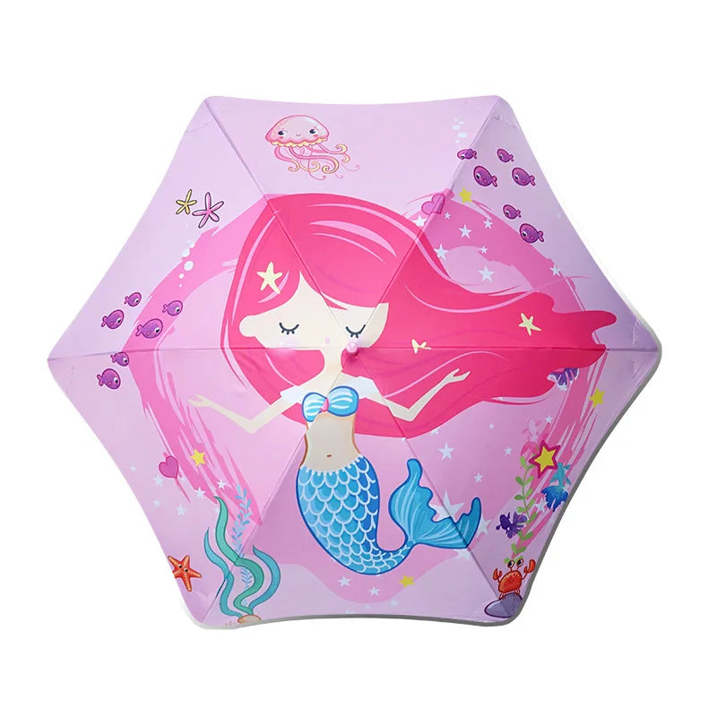 New Cartoon Round Corner Cheap Children Umbrella Girls Curved Handle Umbrella Digital Print Manual Kids Custom logo