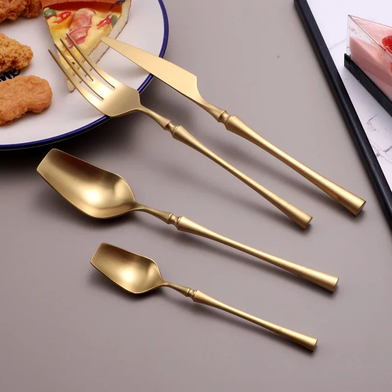 304 Stainless Steel Eco-Friendly Luxury Outdoor Camping Golden Waist Knife Fork Spoon Chopsticks Tableware Portable Custom Logo