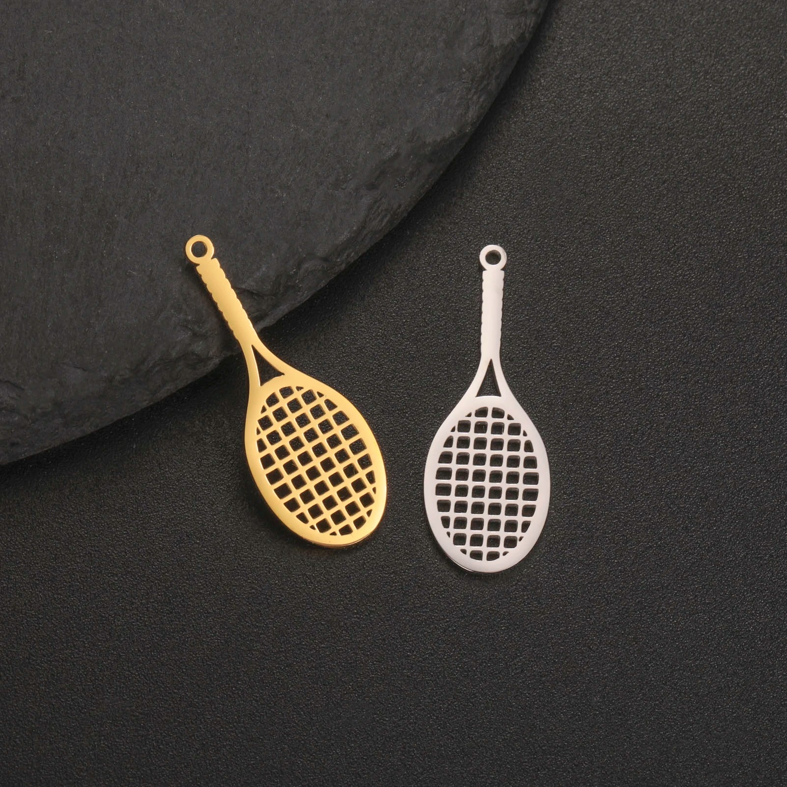 Hot Sale Stainless Steel Tennis Racket Charm Gold Plated Sports Tennis Racket Pendant  Jewelry Accessories for Necklace Bracelet