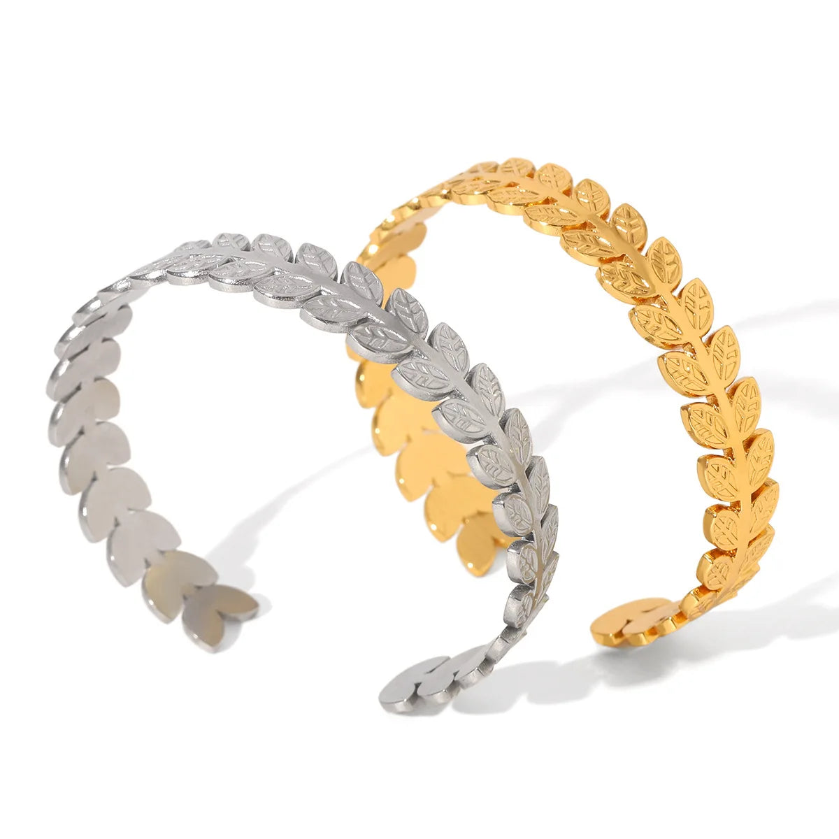 Wholesale Women's Retro Gold-plated Stainless Steel Open Bracelet Fashionable Geometric Heart-shaped Leaf Cuff Bracelet Jewelry
