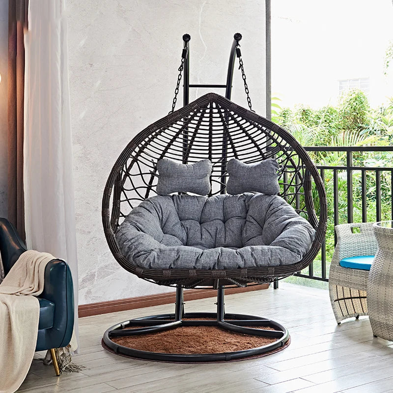 Luxury Homey Modern Outdoor Swing Chair with Rattan and Aluminum Frame for Courtyard and Patio