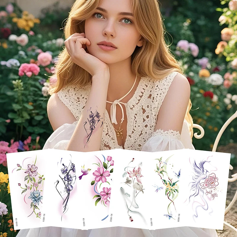 Qimeng New 3D Floral Arm Tattoo Sticker Waterproof & Durable Temporary Body Art White Flower Shadow Design for Women/Men's Face