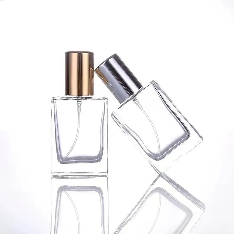 Custom 30ml Transparent Flat Square Glass Spray Bottle for Perfume Skin Care Serum Face Mask Shampoo-Mini Cosmetic Container