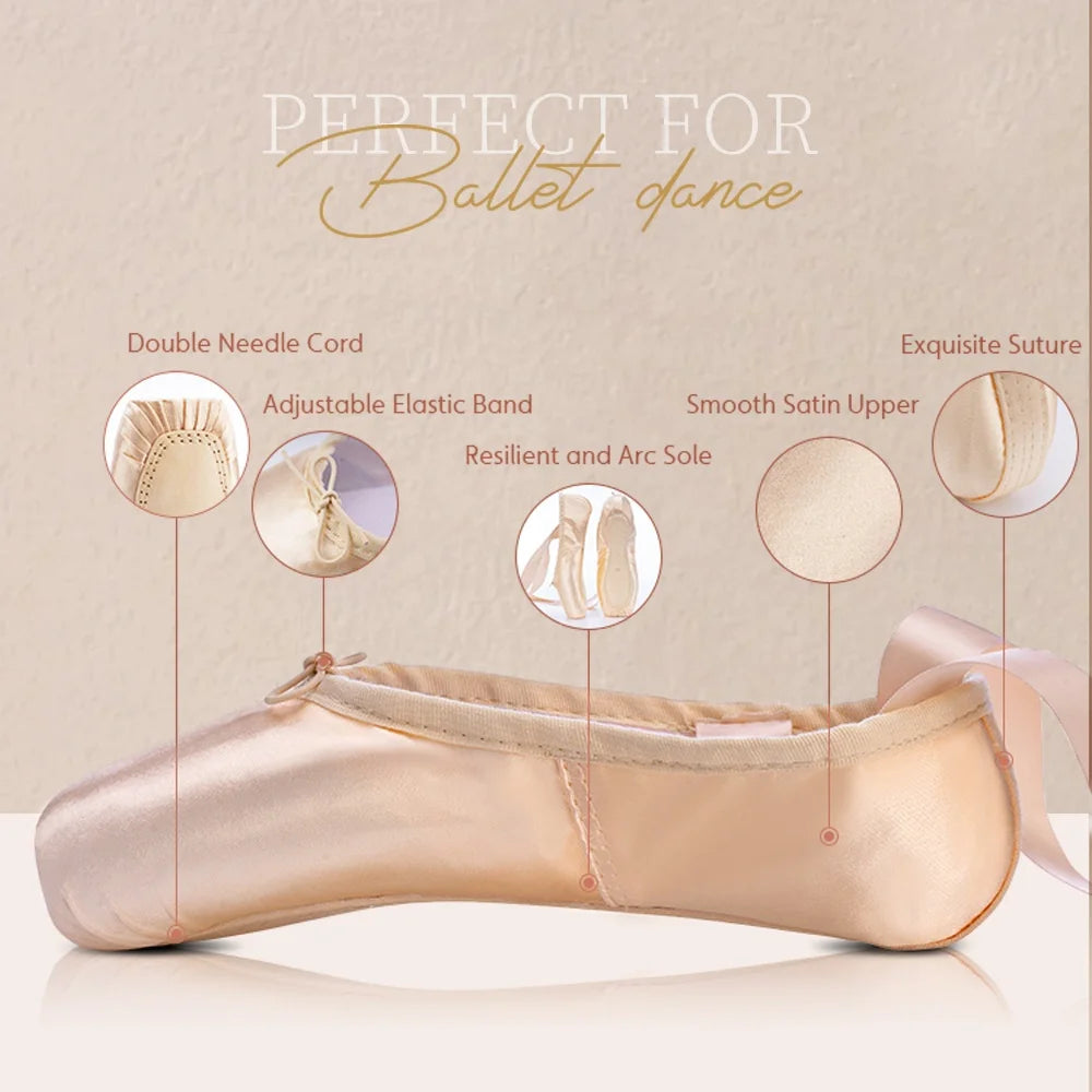 EU and US in Stock Professional Stain Ballet Pointe Dance Shoes  Ballerina Shoes Slippers with Toe Pads for Girls and Women