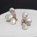 Baroque Fresh Water Pearl Stainless Steel Earrings Cute Gemstone Flower Studs for Women for Anniversary