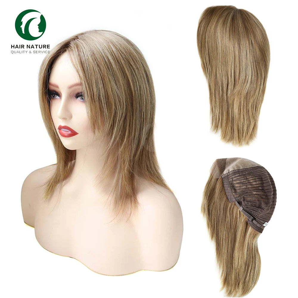 Hair Nature MT12 9inches Chinese Remy Hair Wigs for Women Durable Mono Top with French Lace Front Female Human Hair Wig MegaBDM