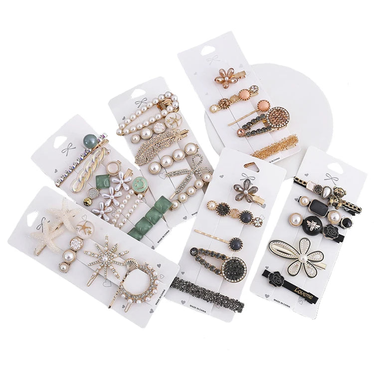 New Version 6-Pcs Set Female Pearl Hair Clip Sweet Style Fashion Hair Pins with Rhinestone Hair Accessories for Women