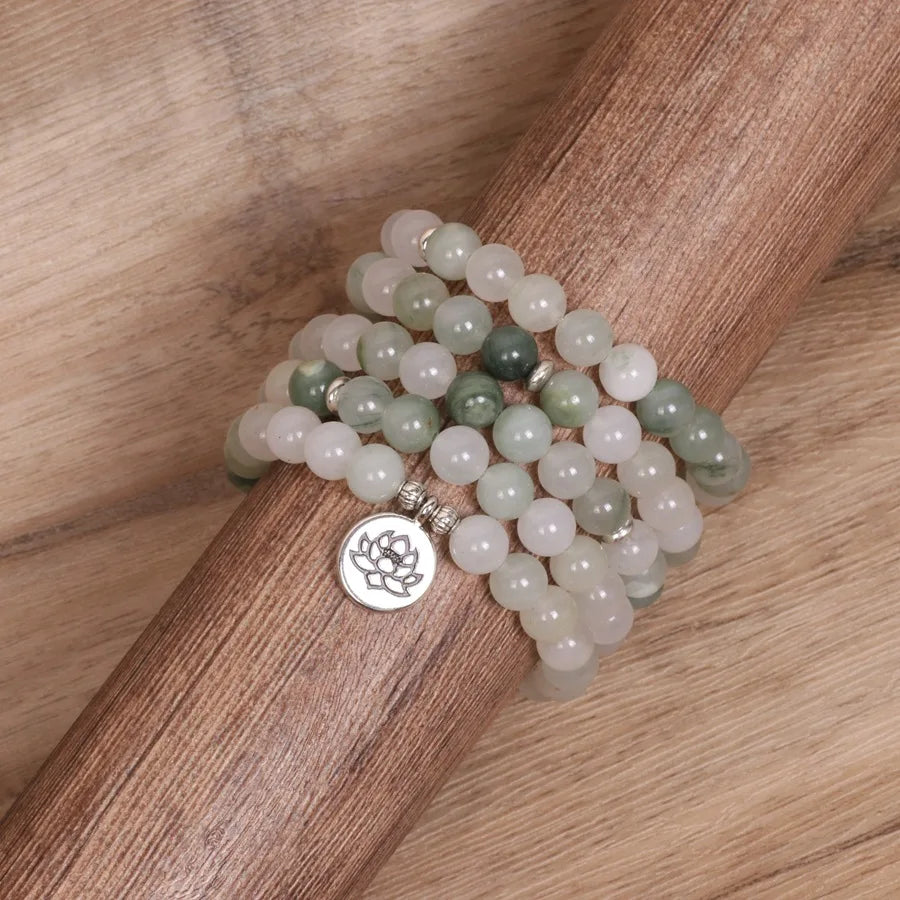 Wholesale 108 Beads 8mm Buddha Lotus Charm Gemstone Necklace for Women Men