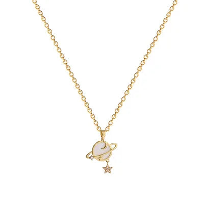 Fashion Creative Design Stainless Steel Thin Chian Shell Universe Star and Moon Pendant Necklace for Women Girls