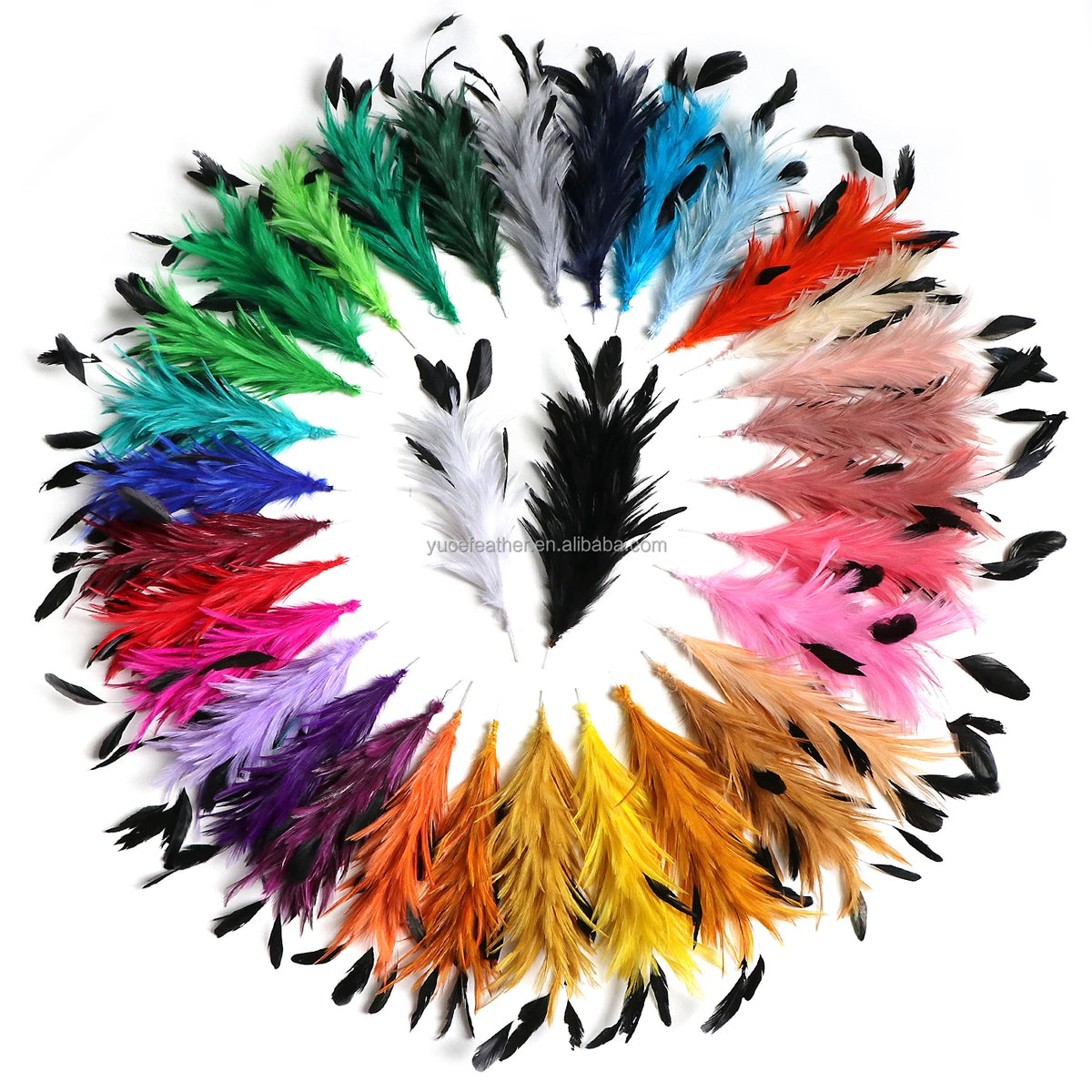 12 Inch(30 Cm) High Quality Dyed Color Chicken Feather Wire Flowers for Headwear Hats Corsage Headdress DIY with Dyed Pattern MegaBDM