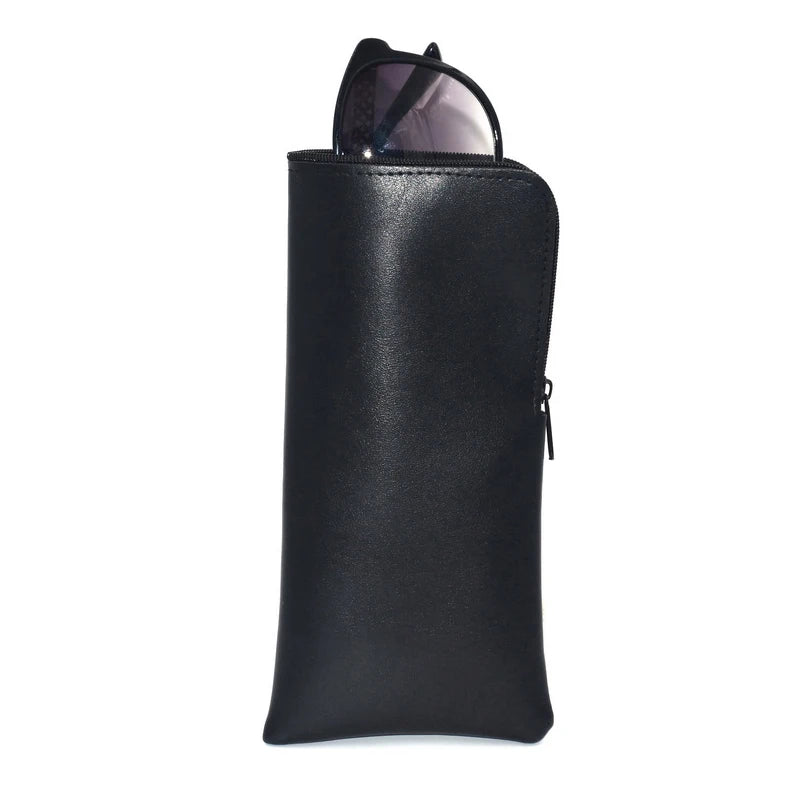 Stock Black PU Leather Zipper Glasses Case Zipper Sunglasses Leather Pouch