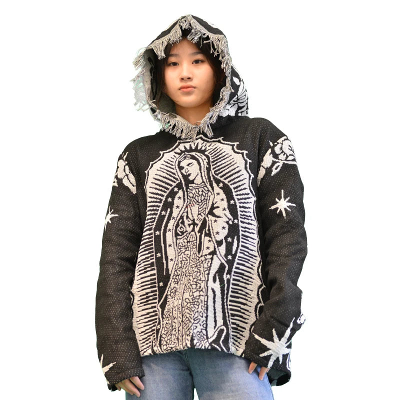 Wholesale New Men's Outdoor Fashion Woven Blanket Custom Tapestry Hoodie Pullover Street Wear Jacket for Autumn Season Plus Size