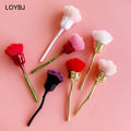Fashion Rose Flower Nail Dust Brush Smudge Brush Plastic Handle Face Makeup Soft Synthetic Fibre Blusher Loose Powder LOYBJ