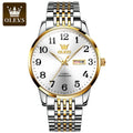 OLEVS 6666 Unique Golden Gents Mechanical Watch Stainless Steel Band Water Proof Date Display Old Business Wrist Watch