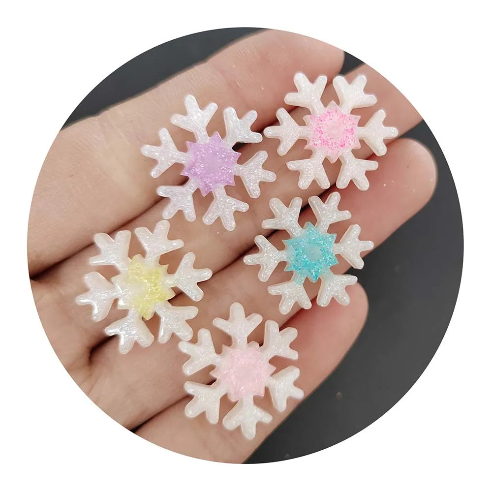 Mixed Colors 100Pieces Flat Back Resin Cabochon Miniature Xmas Snowflake DIY Flat Back Decorative Craft Scrapbooking Charm
