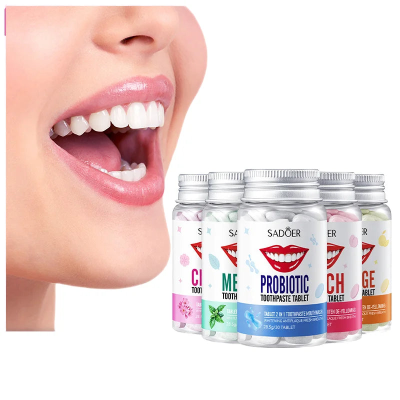 2 in 1 V34 Oral Care Travel Size Solid Toothpaste Tablets Whitening Cleaning with Mint Flavor for Adults Use Made of Plastic
