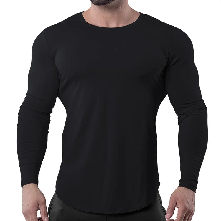 Muscle Sports Fitness Casual Fashion OEM logo Custom Men's Slim Stretch Gym Workout Athletic Men Long Sleeve T-shirt  t Shirts