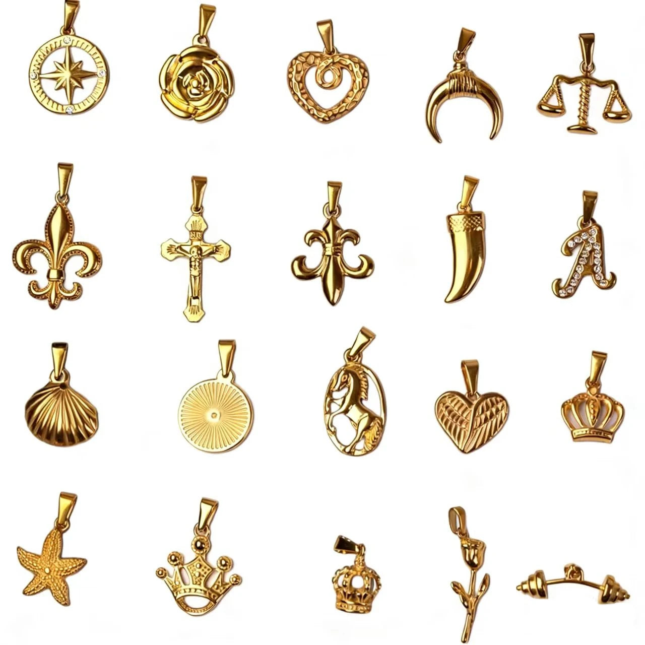 Factory Wholesale Tiny Crown Charms for Jewelry Making 18k Gold Fleur De Lis Pendant Cross Heart Rose North Star Pendant for Men