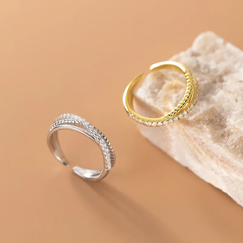 925 Sterling Silver Adjustable Open Geometric Shape Cubic Zircon Knuckle Finger Rings Gold Plated Fashion Jewelry for Women