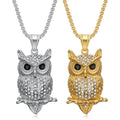 Wholesale Fashion Stainless Steel Owl Zircon Pendant Necklace Gold Plated Square Beads Chain Hip Hop Animal Women Men Jewelry