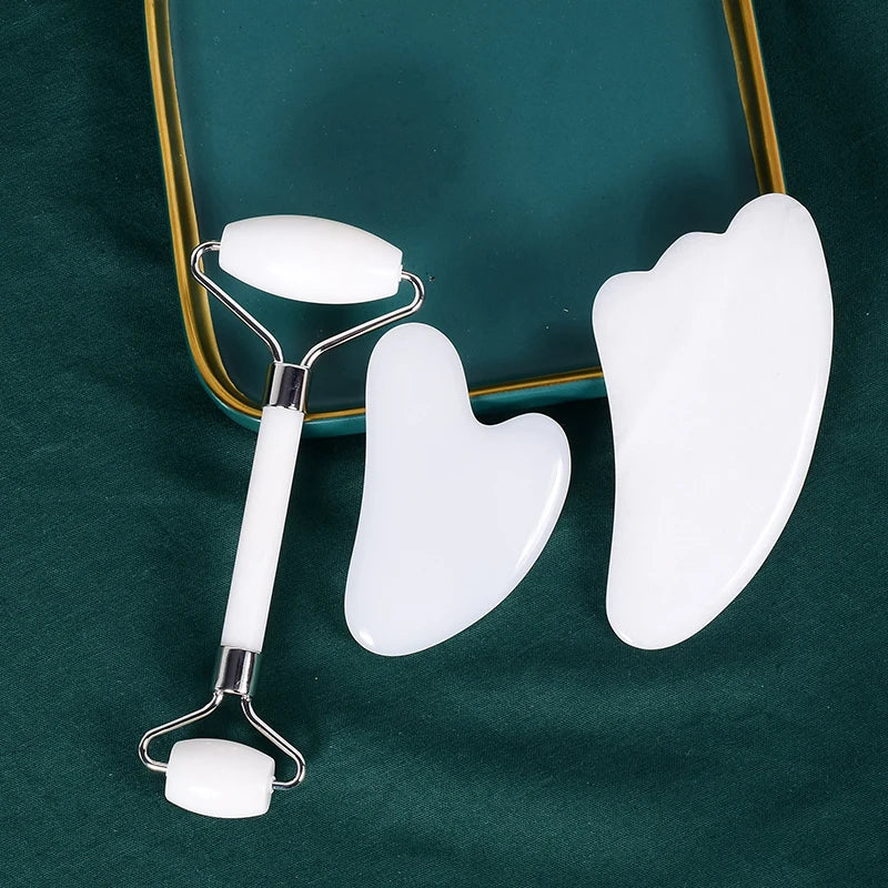 HZ Face Jade Eye Roller Guasha for Sleeping with White Jade Jade Roller and Gua Sha Skin Care & Tools