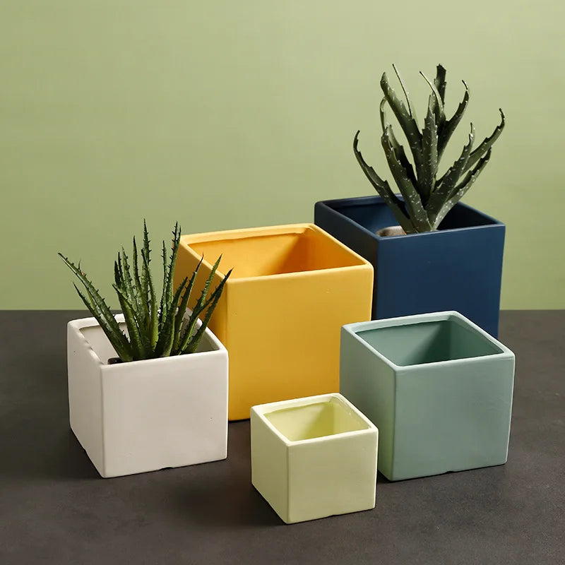 Wholesale Modern Mini Square Ceramic Powder Coated Flower Pots for Home Small Succulent Plants