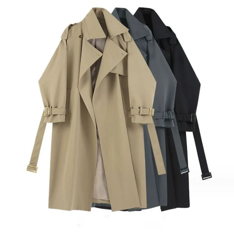 Autumn New Design Elegant British Style Tench Coat Women's Mid-Length High Waist Windbreaker Casual Slimming Overcoat