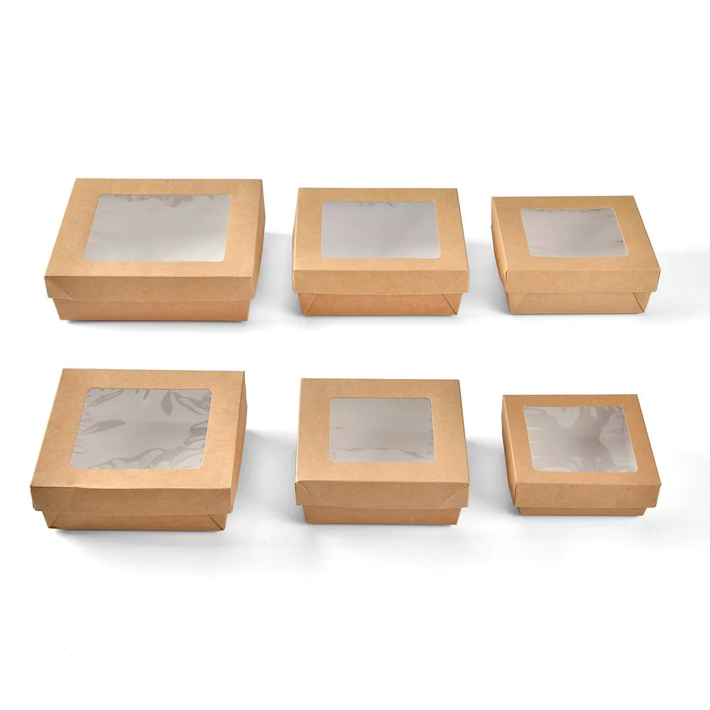 China Supplier Wholesale Fancy Embossed Recyclable Custom Size Window Patisserie Cookie Box Window Salad Box