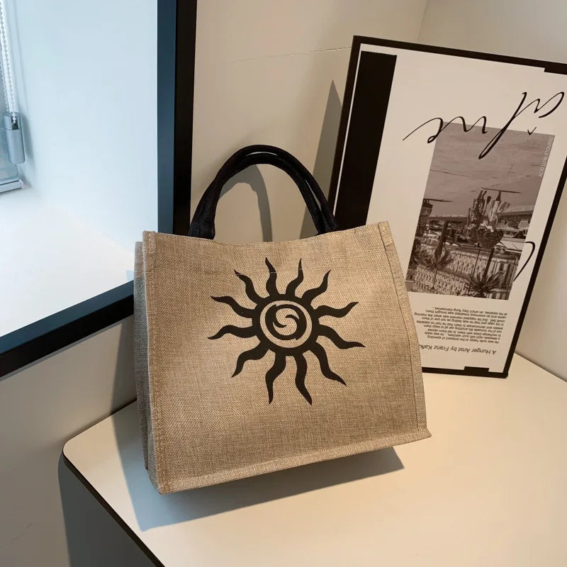 OEM Custom Print Logo Sublimation African Tote Bags Natural Beach Jute Linen Sisal Fabric Women's Shopping Bags