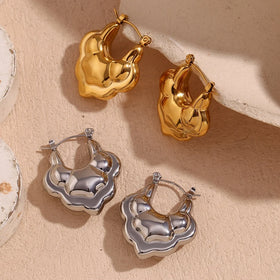 Hollow Lotus Hoop Earrings Gold Plated Stainless Steel Earrings for Women Jewelry Vintage Earrings