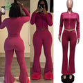 Custom 2 Piece Set Casual Outfits Soild Long Sleeve Jacket and Flared Pants Two Piece Set Jogger Set Women's Clothing 2025