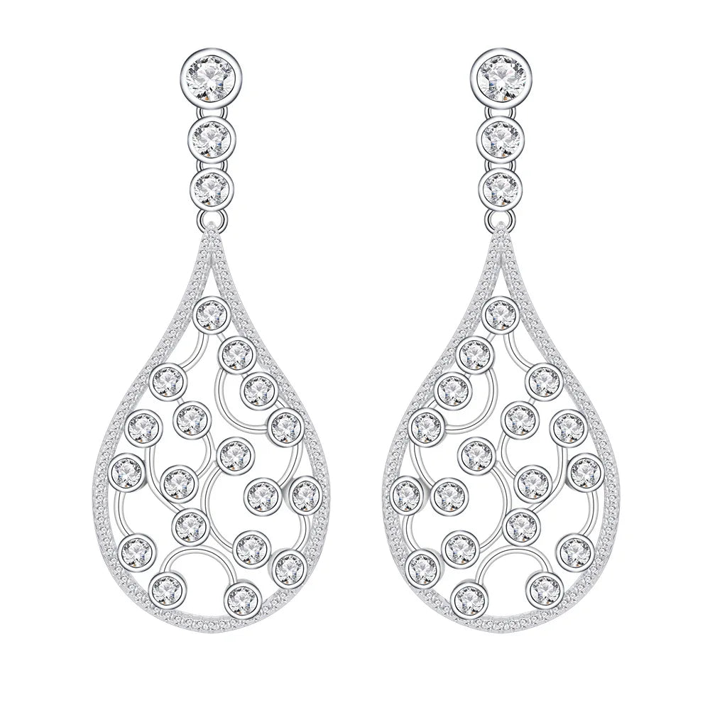 Luxury Flower Full Cubic Zirconia Paved Earrings Fine Jewelry Big Long Dangle Drop Earrings Fine Jewelry