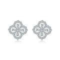 Sterling Silver Four Leaf Clover Stud Earrings with Cubic Zircon Trendy Drop Design Rhodium Plated