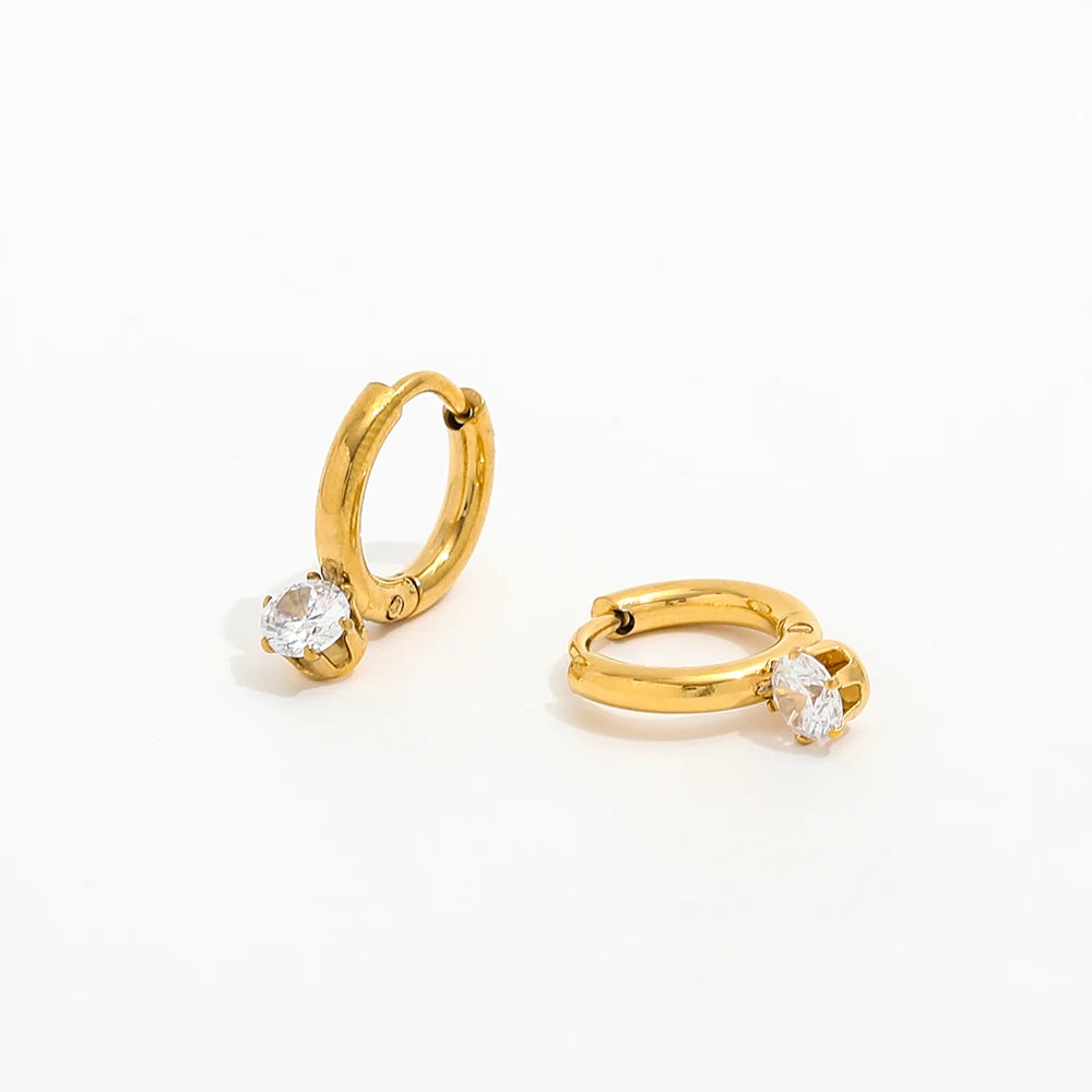 Trendy Earring 18K Gold Plated Shinny Zircon Huggie Earrings Jewelry Stainless Steel Earrings Wholesale