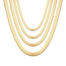 Yiwu DAICY Hot Sale 18k Gold Flat Snake Chain Necklace 2/3/4/5 mm High Polished Stainless Steel Herringbone Chain for Women Men