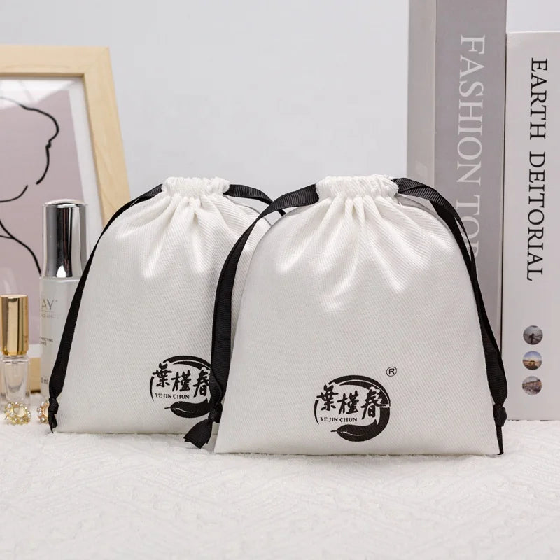 Luxury Environmental Soft Custom Bags Durable Custom Logo Printed Organic Canvas Drawstring Cotton Dust Bag Jewelry Pouch