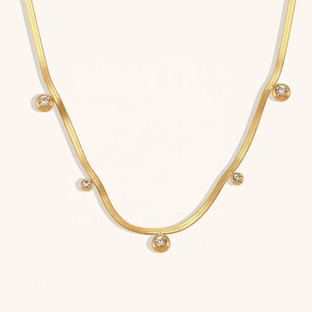 Dingran Stainless Steel Gold Plated Jewelry Snake Chain Necklace Round Zircon Necklaces