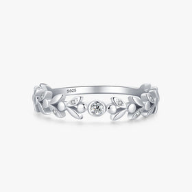Ailmay Classic Stackable Vintage Lucky Tree Leaf Finger Ring for Women Authentic 925 Sterling Silver Anniversary Jewelry Gift