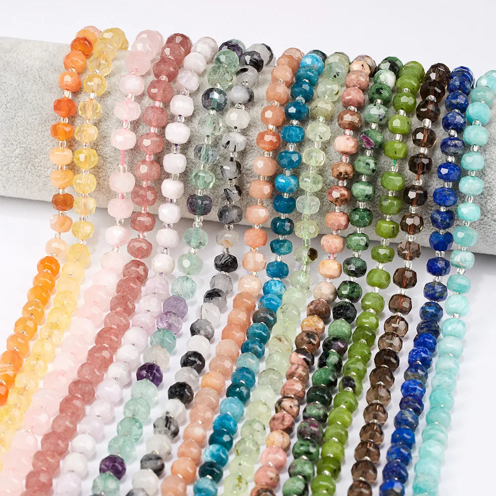 6mm Small Natural Stone Agate Jade Quartz Crystal Cylinder Roundel Faceted Stone Beads for Bracelet Necklace DIY Making