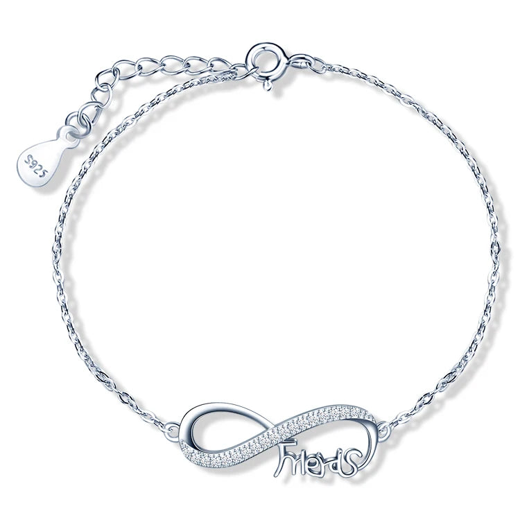 Friends Sisters Family Infinity Charm 925 Sterling Silver Chain Bracelet for Women
