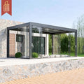 Outdoor Awnings Terrace Roof Rainproof Electric System Standing Gazebo with Glass Door Kit Bioclimatic Louvered Aluminum Pergola