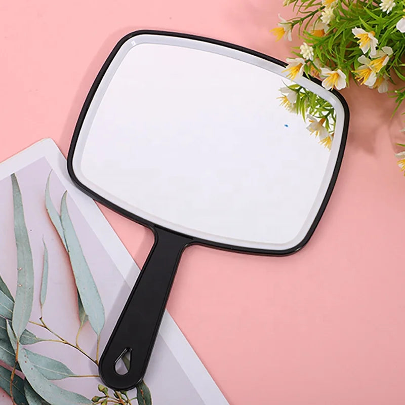 Factory Sale Classic Barber Salon Handheld Square Salon Mirror Black Logo Printing ABS Mirror
