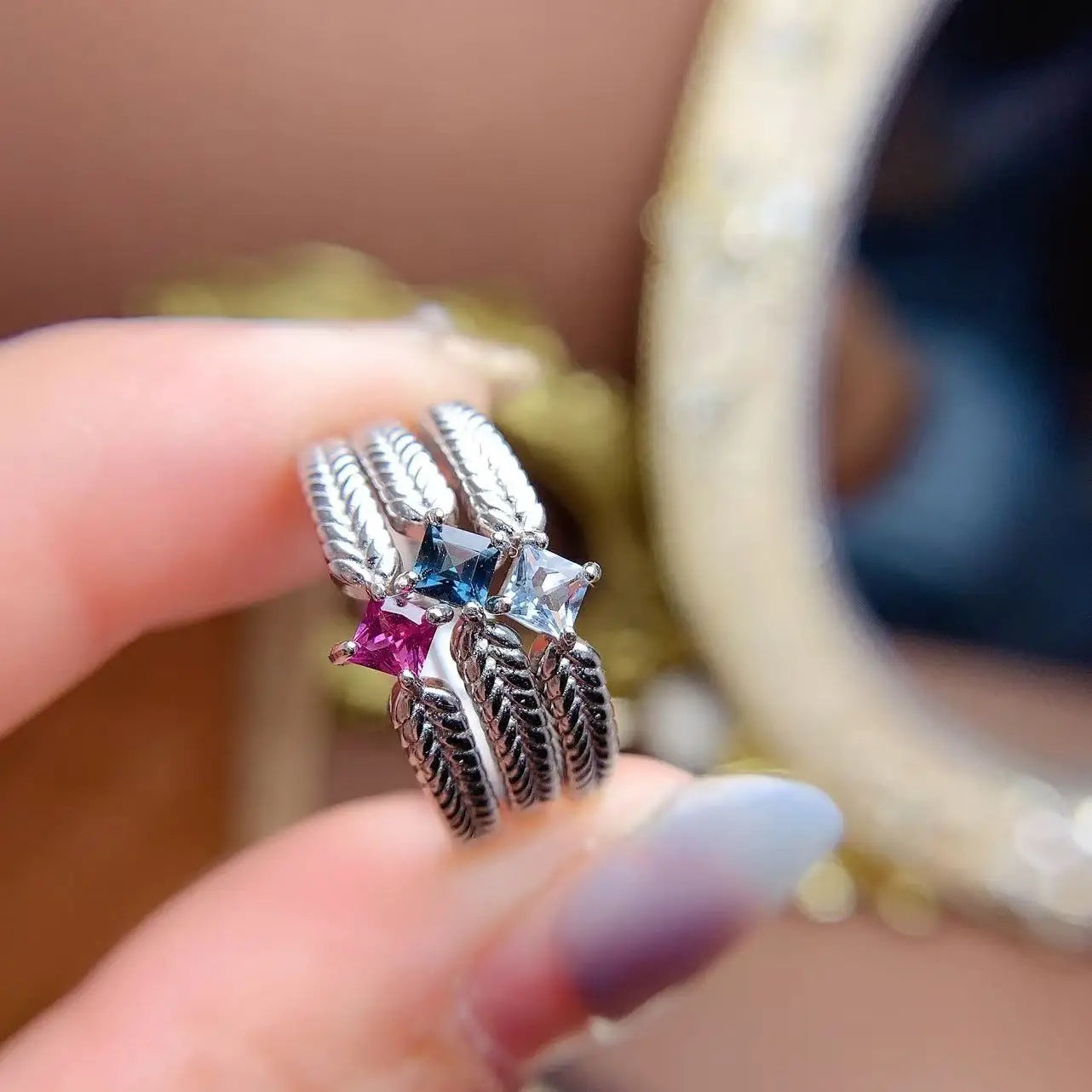 925 Sterling Silver 18k White Gold Plated Emerald Cut Gemstone Minimalist Luxury Wedding Women's Ring Wholesale